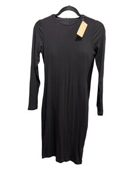 Minimalist Black Long Sleeve Midi Dress